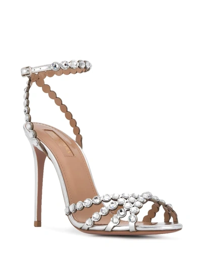 Aquazzura Womens White Tequila 105 Crystal-embellished Leather Heeled Sandals In Silver