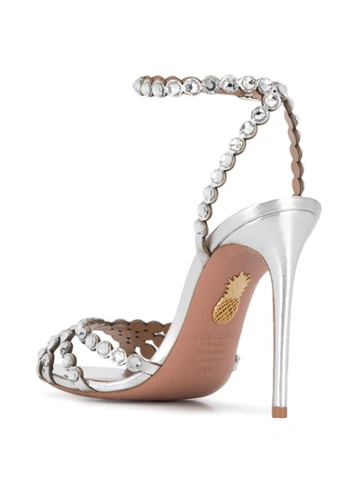 Aquazzura Womens White Tequila 105 Crystal-embellished Leather Heeled Sandals In Silver