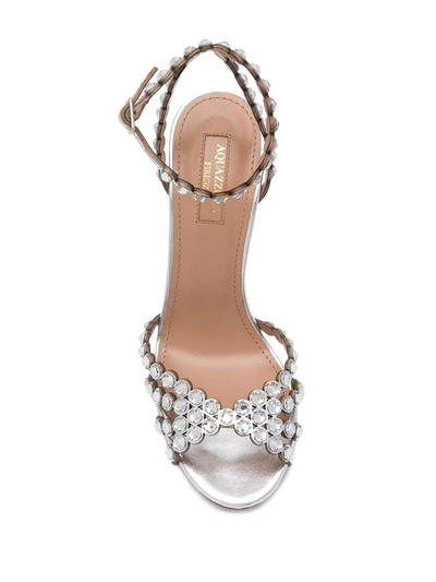 Aquazzura Womens White Tequila 105 Crystal-embellished Leather Heeled Sandals In Silver