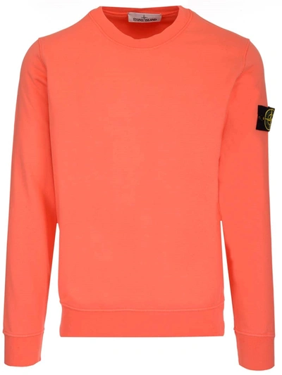 Shop Stone Island Logo Patch Crewneck Sweatshirt In Orange