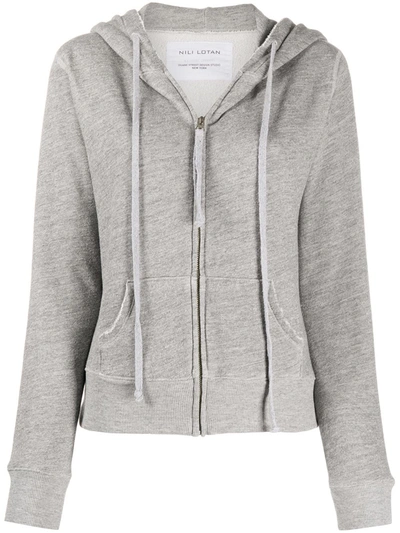 Shop Nili Lotan Distressed Zipped Front Hoodie In Grey