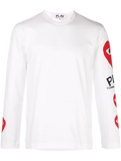 Shop Comme Des Garçons Play Heart Printed Sleeves T-shirt In White