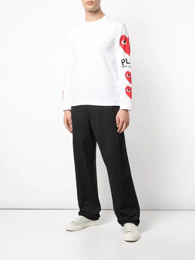 Shop Comme Des Garçons Play Heart Printed Sleeves T-shirt In White