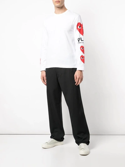 Comme Des Garçons Play Comme Des Garcons Play White Multi Heart Long Sleeve T-shirt In White