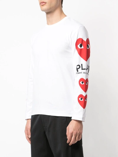 Shop Comme Des Garçons Play Heart Printed Sleeves T-shirt In White