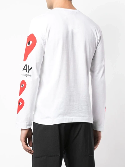 Shop Comme Des Garçons Play Heart Printed Sleeves T-shirt In White