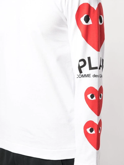 Shop Comme Des Garçons Play Heart Printed Sleeves T-shirt In White