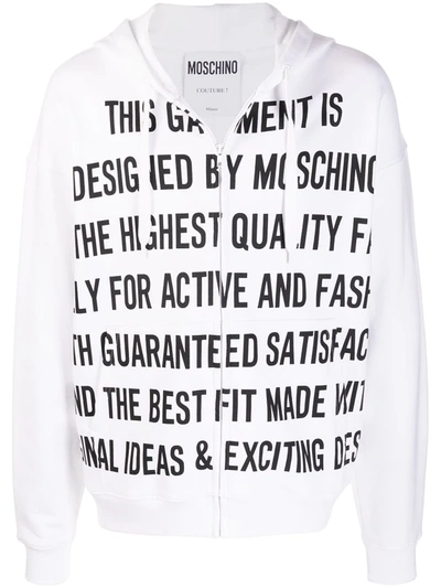 Shop Moschino Slogan-print Zip-front Hoodie In White