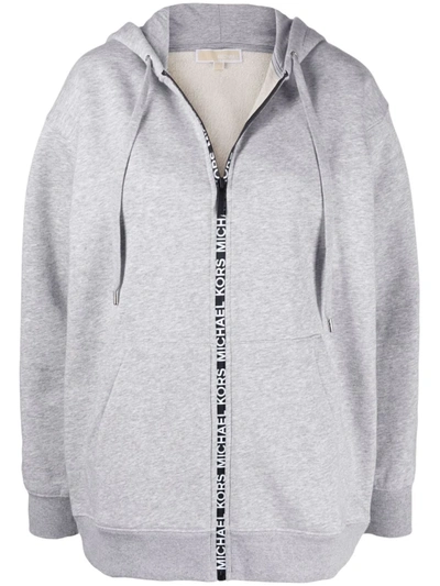 Shop Michael Michael Kors Logo-tape Zip-up Hoodie In Grey
