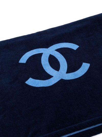 Pre-owned Chanel Cc 格纹沙滩毛巾（2010年典藏款） In 蓝色