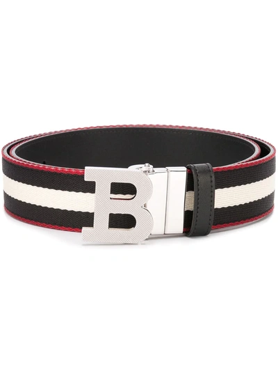 Shop Bally Striped Logo-buckle Belt In Black