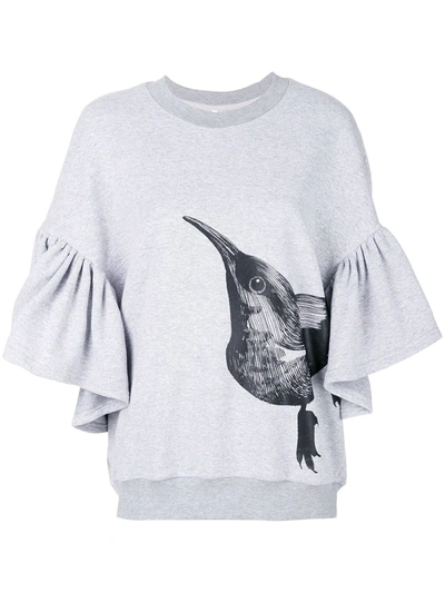 Shop Ioana Ciolacu Ruffle Bird Print Sweatshirt In Grey