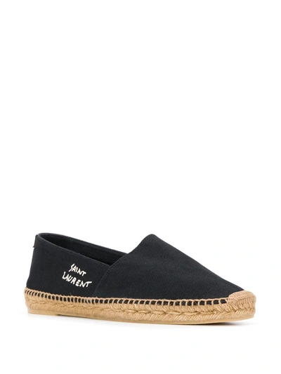 Shop Saint Laurent Embroidered Logo Espadrilles In Black