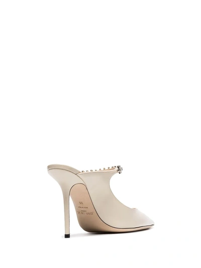 Shop Jimmy Choo Linen White Bing 100 Crystal Anklet Patent Leather Mules In Neutrals