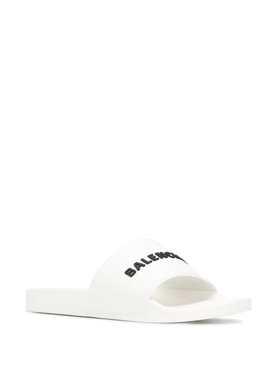 Shop Balenciaga Logo-embossed Pool Slides In White