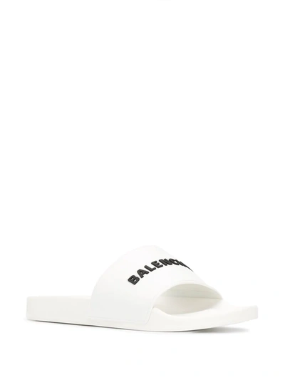 Balenciaga Lettering Logo Pool Slides In White