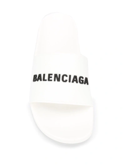 Balenciaga Lettering Logo Pool Slides In White