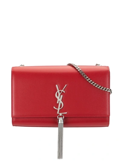 Shop Saint Laurent Medium Kate Monogram Shoulder Bag In Red