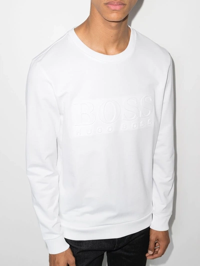 Shop Hugo Logo-print Cotton Sweatshirt In White
