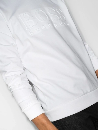 Shop Hugo Logo-print Cotton Sweatshirt In White