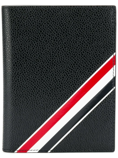 Shop Thom Browne Diagonal Intarsia Stripe Passport Holder In Pebble Grain Leather In Black