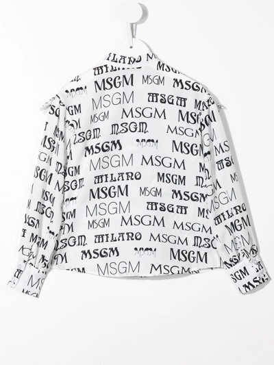 Shop Msgm Ruffled Logo-print Shirt In White