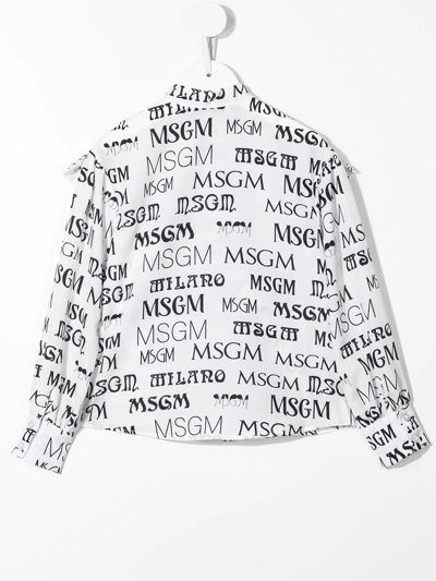 Msgm Teen Logo-print Ruffled Shirt In White