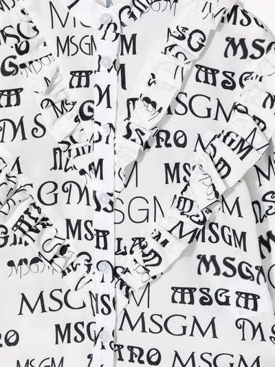 Shop Msgm Ruffled Logo-print Shirt In White