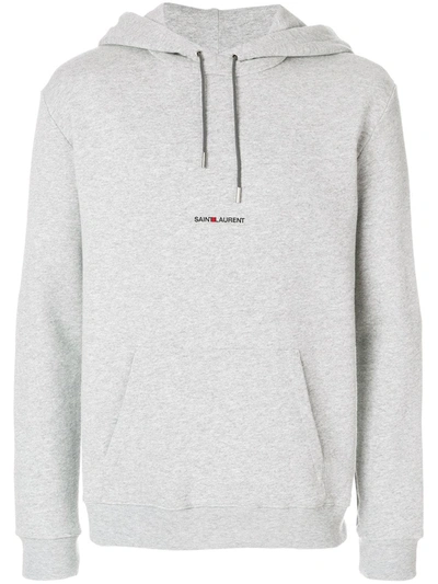 Shop Saint Laurent Logo-print Hoodie In Grey