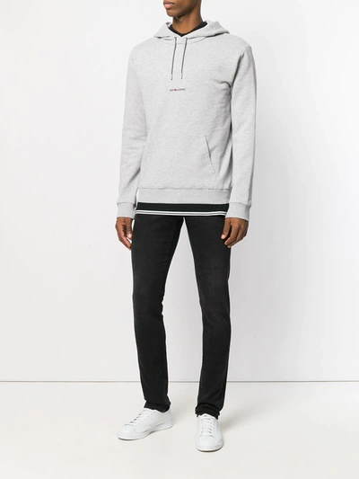 Shop Saint Laurent Logo-print Hoodie In Grey