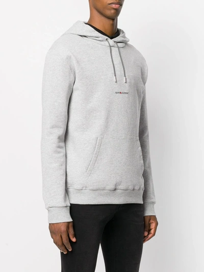 Shop Saint Laurent Logo-print Hoodie In Grey