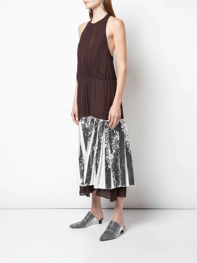 Shop Tibi Claude Sequin Panel Halterneck Dress In Brown