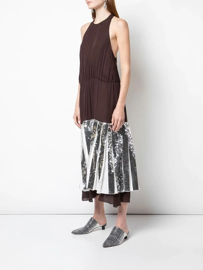Tibi Claude Sequin Panel Halterneck Dress In Brown