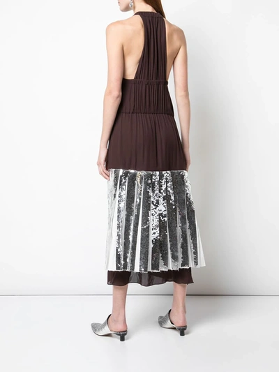 Shop Tibi Claude Sequin Panel Halterneck Dress In Brown