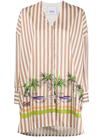 Shop Erika Cavallini Oversized Striped V-neck Shirt In Brown