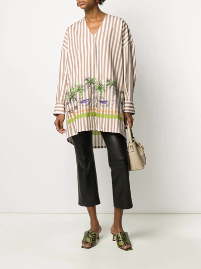 Shop Erika Cavallini Oversized Striped V-neck Shirt In Brown