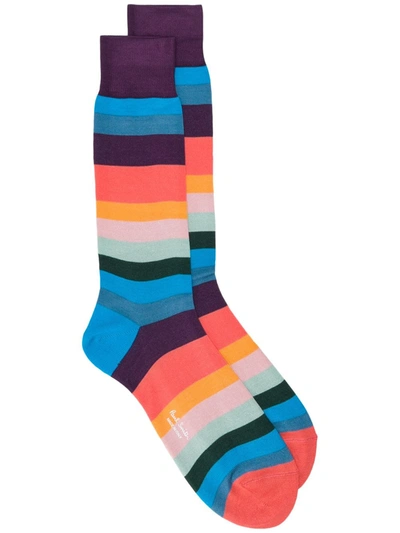 Shop Paul Smith Artist Stripe Socks In Blue