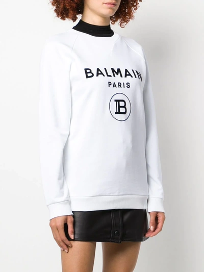 Shop Balmain Logo Print Sweatshirt In White