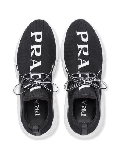 Shop Prada Xy Stretch-fabric Logo Sneakers In Black