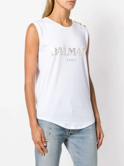 Balmain Logo-print Sleeveless T-shirt In White
