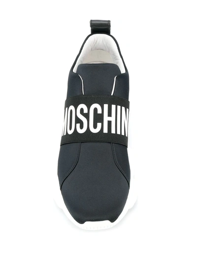 Shop Moschino Logo Strap Sneakers In Blue