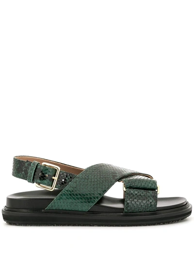 Shop Marni Fussbett Snakeskin Effect Sandals In Green