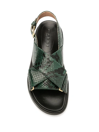 Shop Marni Fussbett Snakeskin Effect Sandals In Green