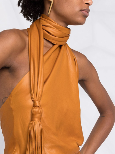 Shop Bottega Veneta Tassel-detail Halterneck Top In Orange