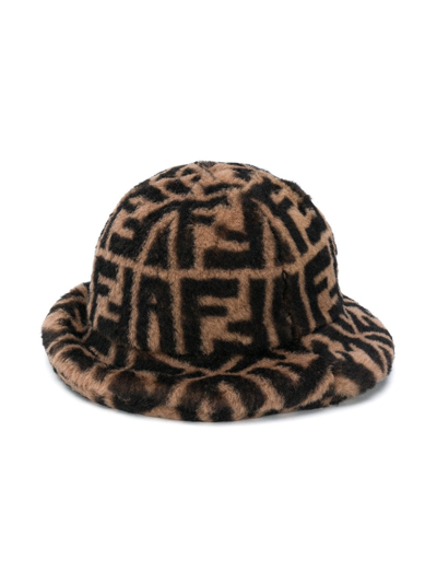 Shop Fendi Monogram Print Hat In Brown