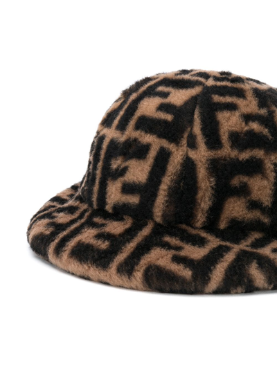 Shop Fendi Monogram Print Hat In Brown