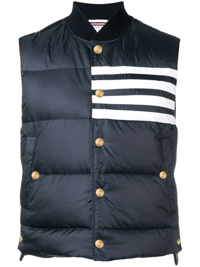 Shop Thom Browne 4-bar Matte Nylon Down Vest In Blue