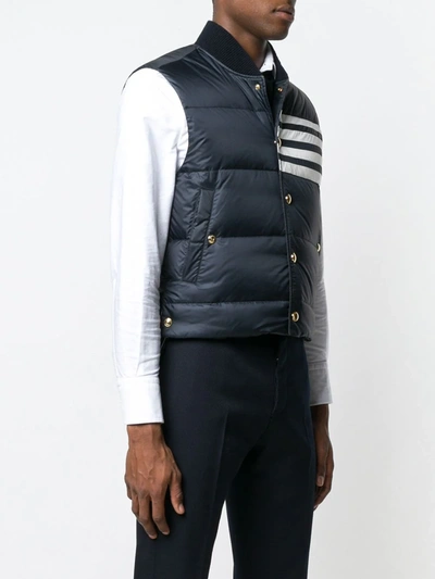 Shop Thom Browne 4-bar Matte Nylon Down Vest In Blue