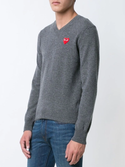 Shop Comme Des Garçons Play Embroidered Heart Jumper In Grey