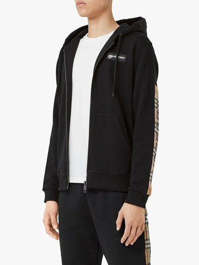 Shop Burberry Vintage Check Zipped Hoodie In Black